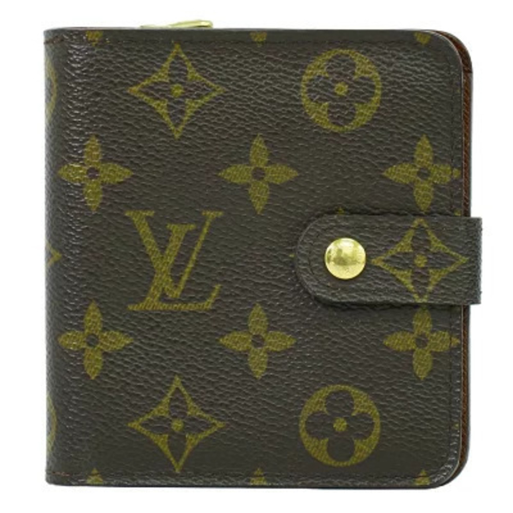 Louis Vuitton LV Compact Zip Monogram Folding Wallet Canvas Leather Brown